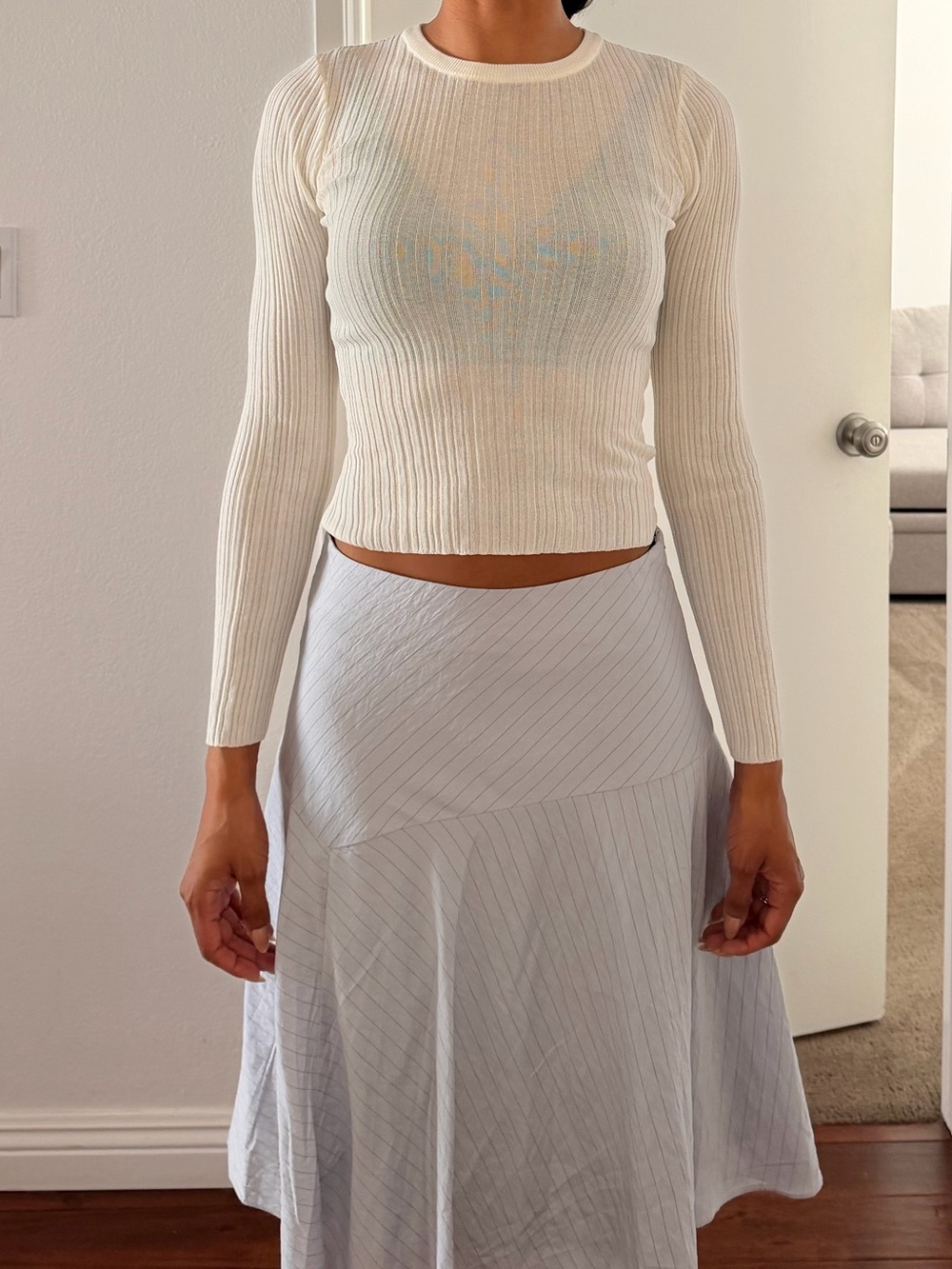 DISSH Cream/Off-White Ribbed Long Sleeve Knit Top – Size S